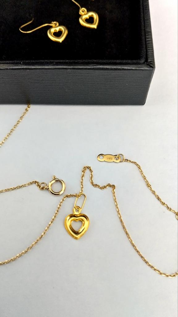 14 Karaat halsketting 585 met 14 kr.  Hangers en hartje, Sieraden, Tassen en Uiterlijk, Kettingen, Verzenden, Nieuw, Goud, Goud