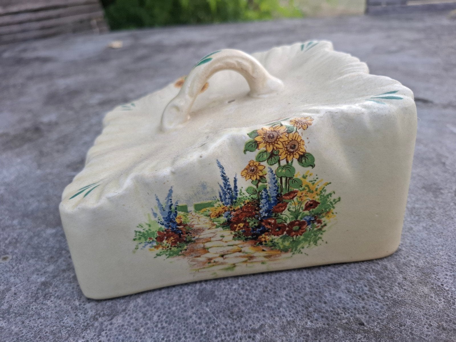 Vintage kleurrijke botervloot met deksel, Ophalen of Verzenden