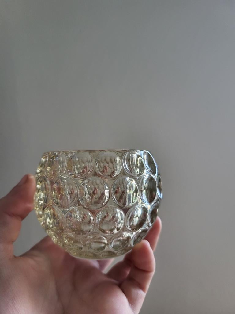 Waxinelichthouder Glas - Bubbelpatroon, Huis en Inrichting, Overige materialen, Overige kleuren, Ophalen of Verzenden, Zo goed als nieuw