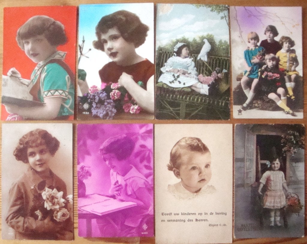 8 ansichtkaarten, thema Kinderen. Kaarten van 1909 t/m 1929, Ophalen of Verzenden, Voor 1920, Gelopen, Kinderen