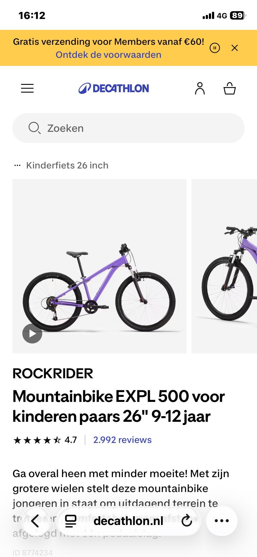 Gezocht ROCKRIDER mountainbike EXPL 500 paars 26 inch, Ophalen of Verzenden, Zo goed als nieuw, 20 inch of meer