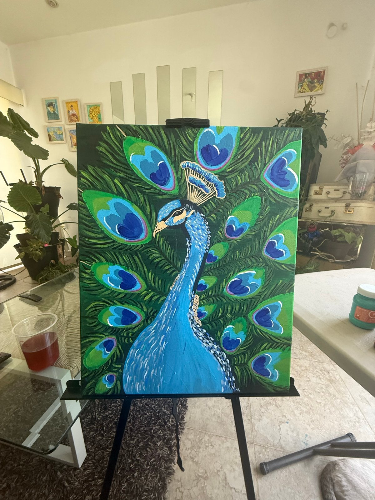 Schilderij Pauw - Handgeschilderd Acryl op Canvas, Acrylverf, Handgeschilderd, Ophalen of Verzenden, Dieren