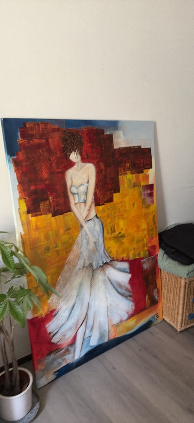 : Elegante vrouw in witte avondjurk Canvas, Handgeschilderd, Ophalen of Verzenden, Textiel, Figuren