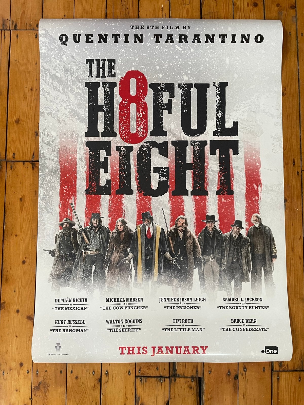 The Hateful Eight Promo Poster - Quentin Tarantino (100x70cm, Deurposter of groter, Ophalen of Verzenden, Film en Tv, Rechthoekig Staand