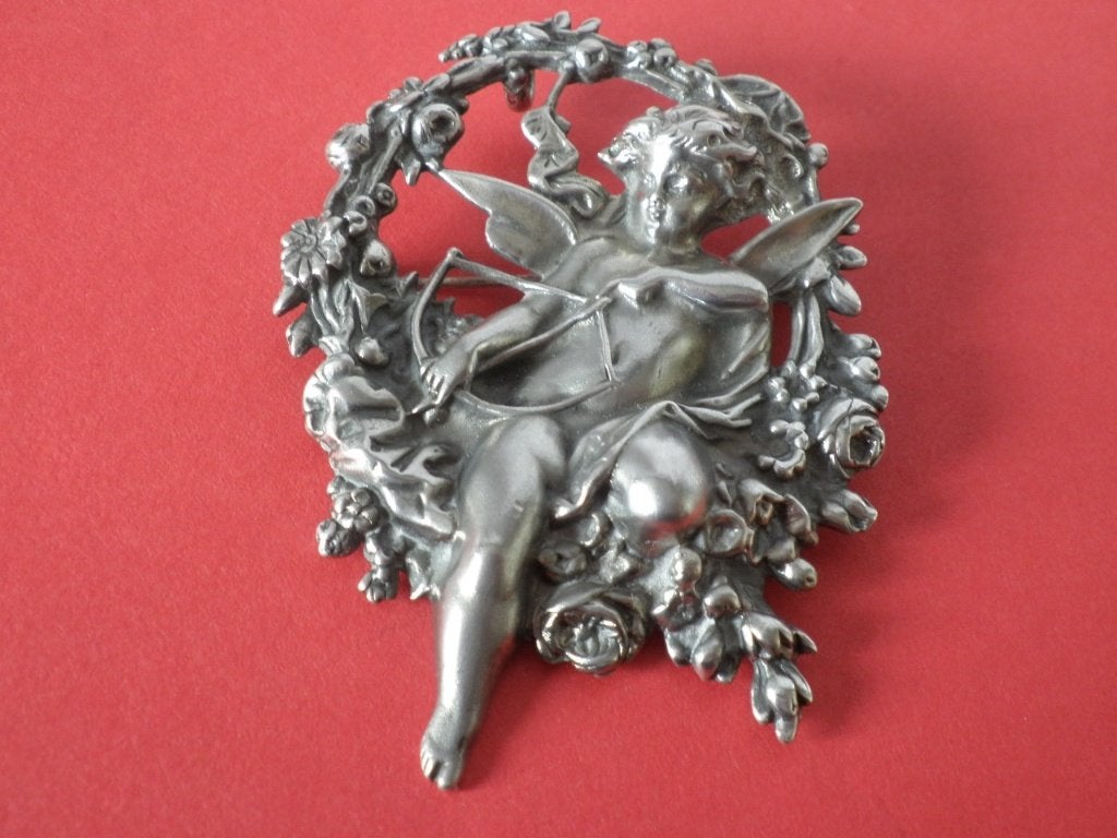 Mooie Zilveren Jugendstill Hanger / Broche - Cupido, Verzenden, Zilver, Broche