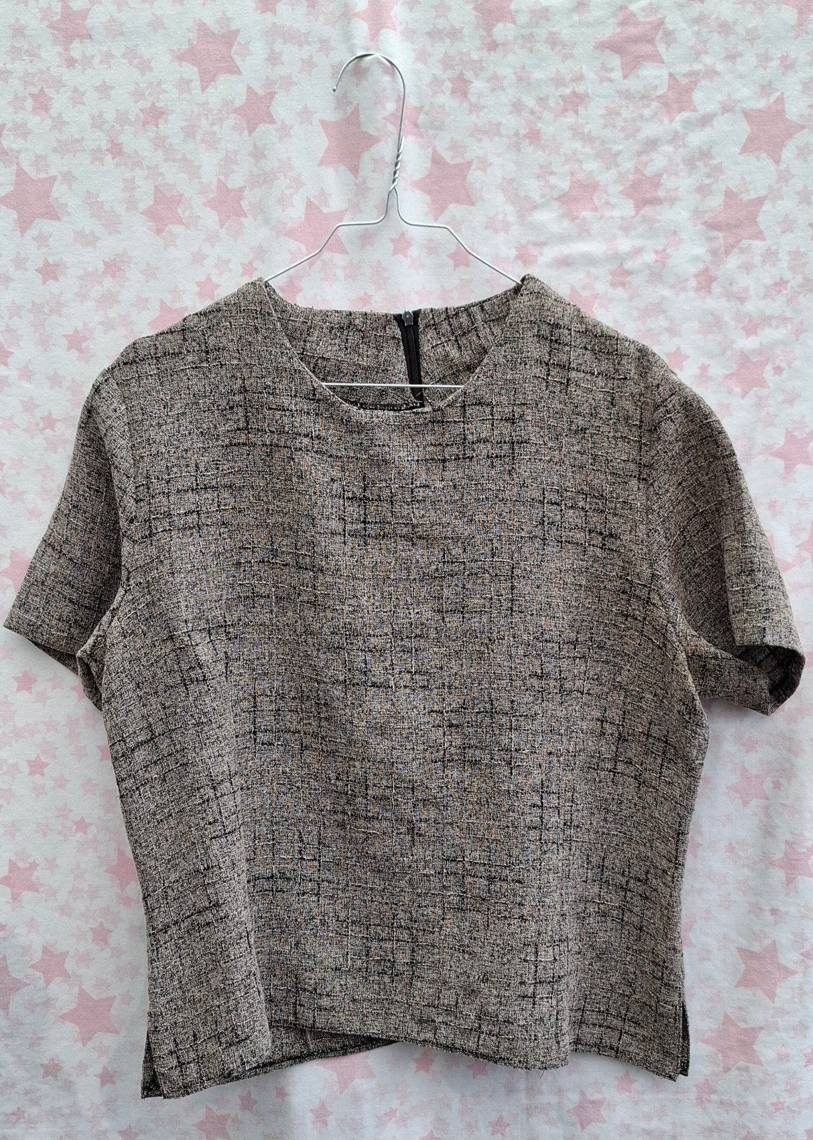Vintage blouse, geschat maat 38/M - grijs - 90's, Bruin, Maat 46/48 (XL) of groter, Onbekend, Ophalen of Verzenden
