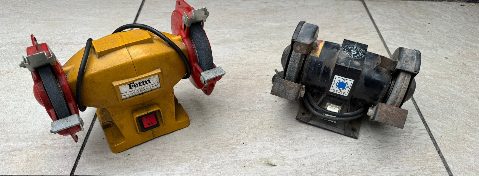 Slijptollen Ferm werkbankslijper + Creusen slijpmachine, Ophalen, Gebruikt, Minder dan 700 watt, Overige typen