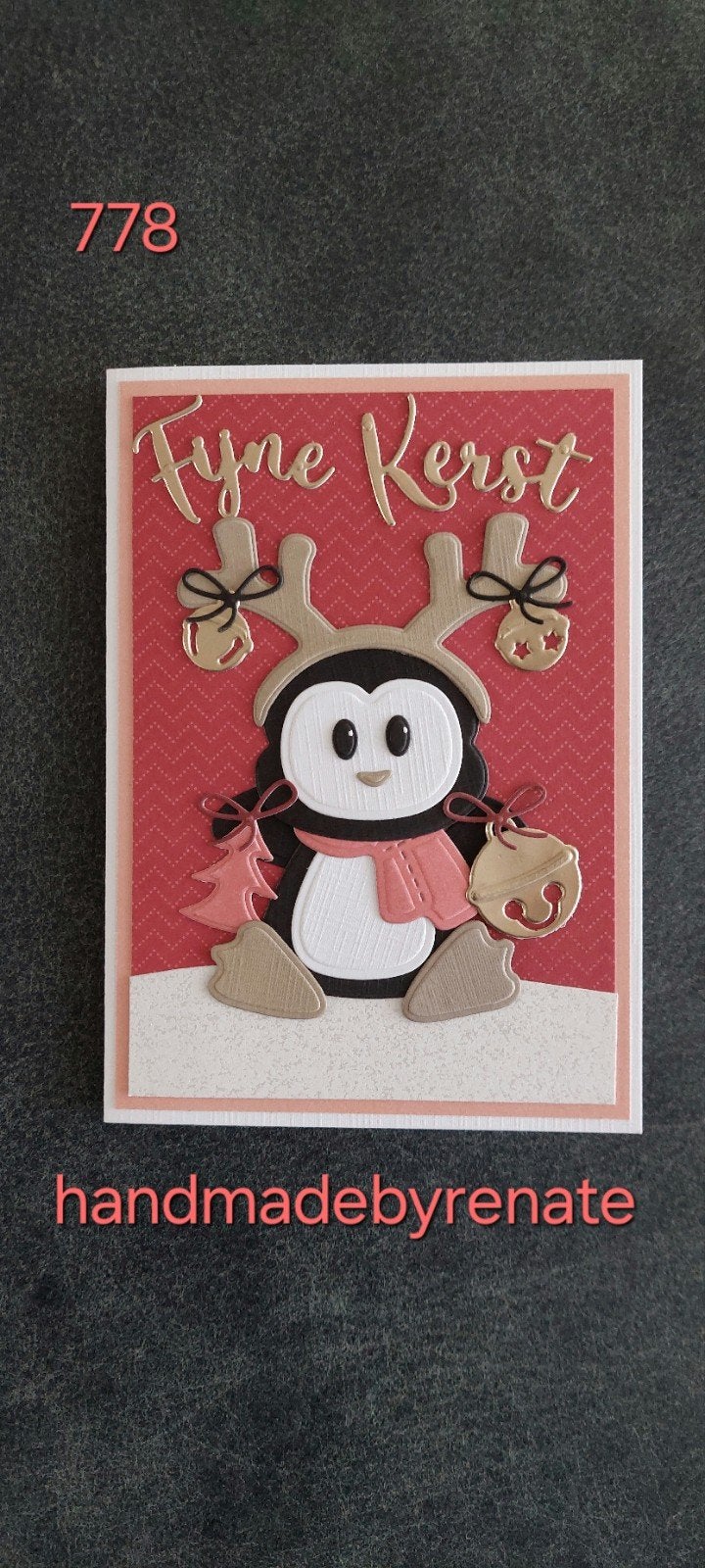 Nr. 778 Handgemaakte kerstkaart pinguïn, Ophalen of Verzenden, Nieuw, Overige thema's