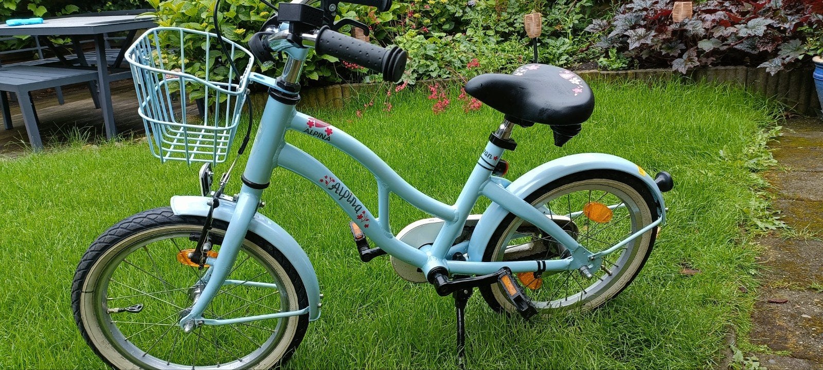 Alpina Ocean kinderfiets 16 inch lichtblauw met mandje, Ophalen, Terugtraprem, Alpina, 16 tot 20 inch