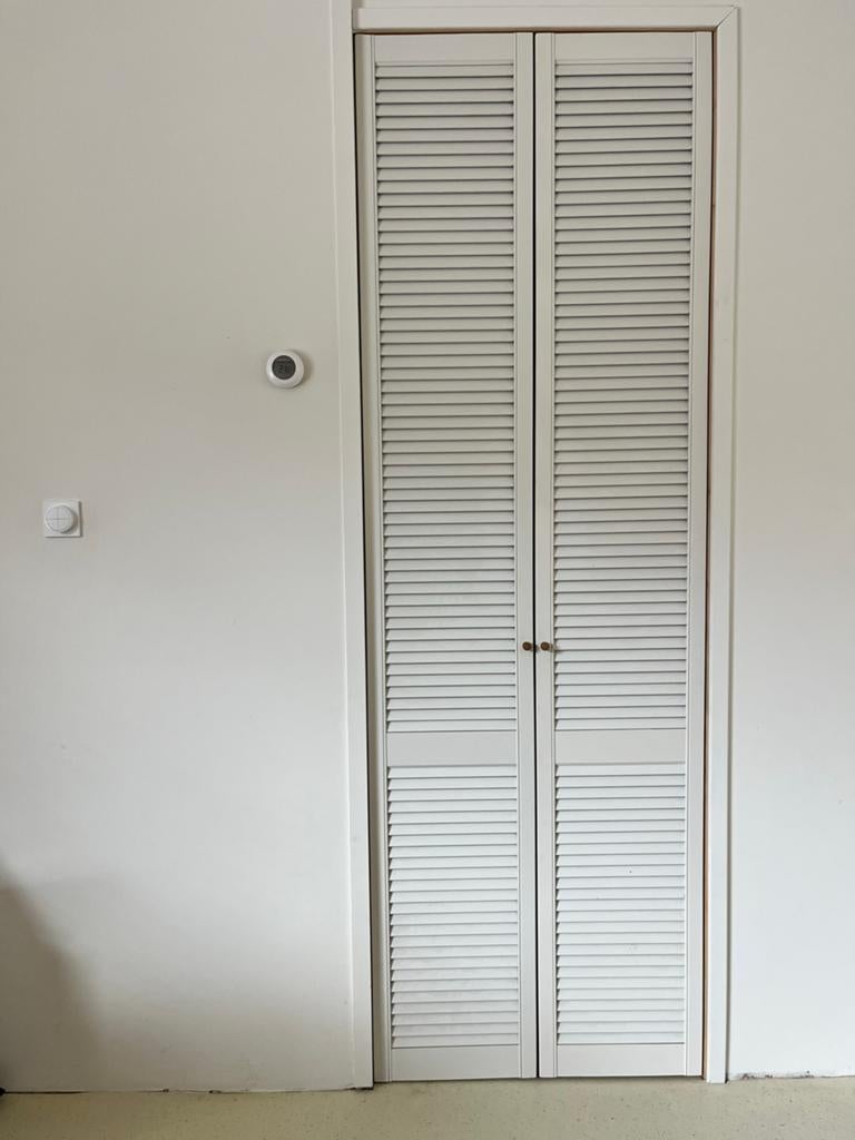 Louvre deuren wit met houten knopjes, Ophalen, Gebruikt, 200 cm of meer, 50 tot 100 cm