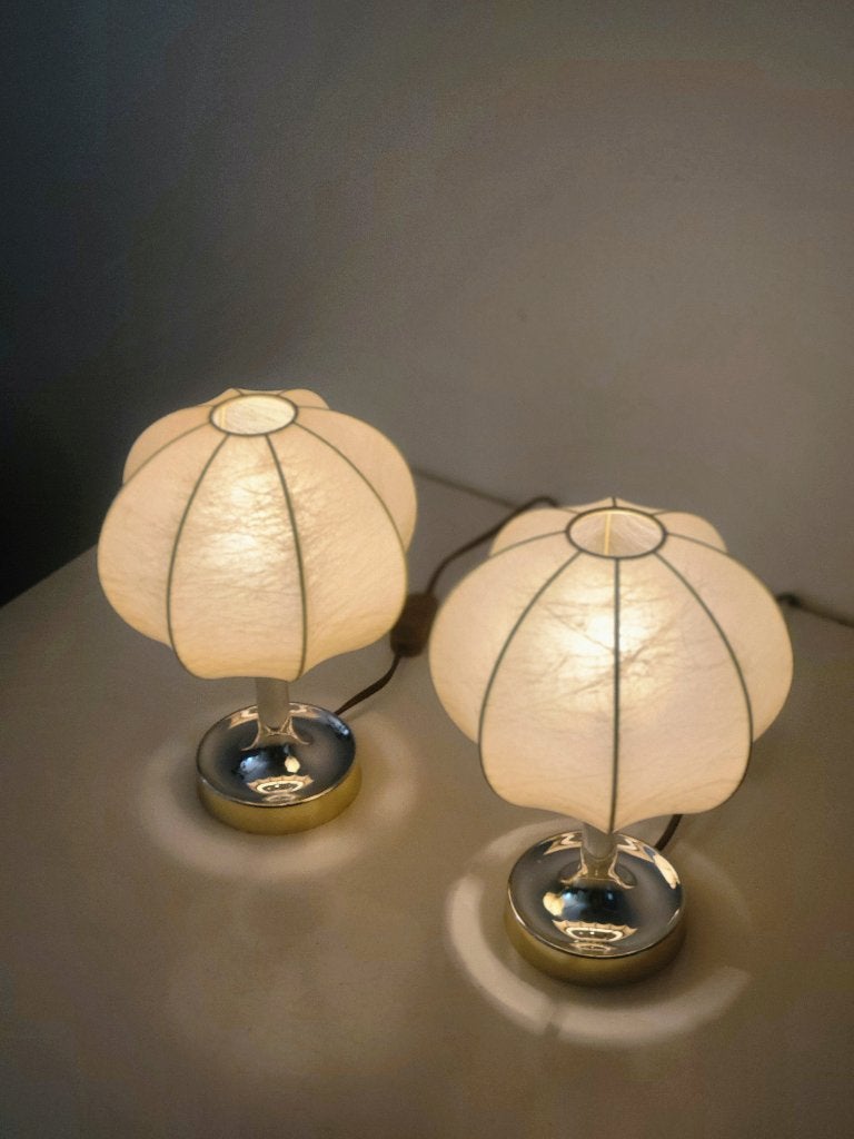 Set van 2 Goldkant Cocoon tafellampen, Kunststof, Gebruikt, Vintage, 32 cm