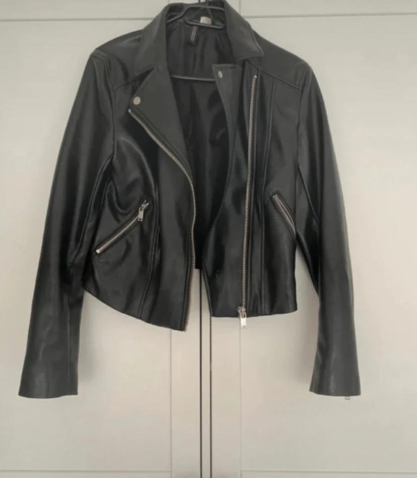 Zwart leren bikerjack - H&M, Verzenden, Gedragen, Maat 36 (S), Zwart