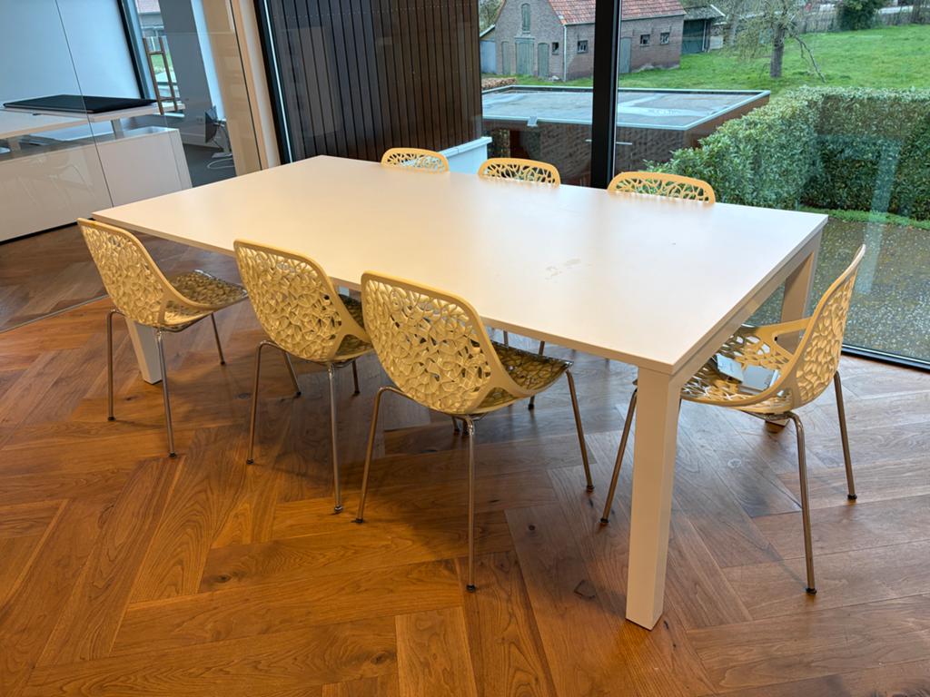 Vergadertafel met 8 stoelen en verchroomde poten, Ophalen, Zo goed als nieuw
