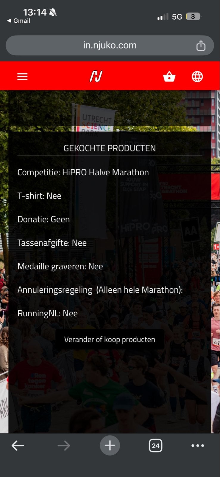 Kaartje halve marathon Hipro Utrecht, Tickets en Kaartjes, Eén persoon