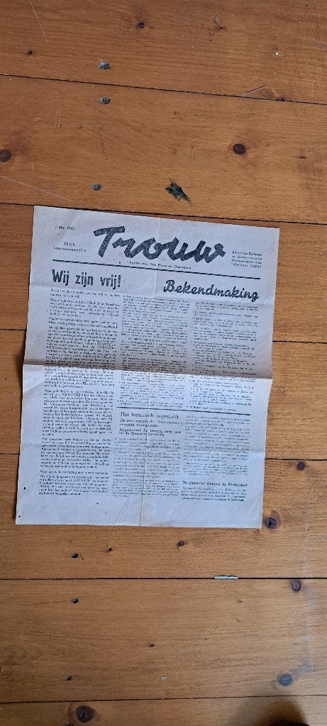 Trouw 7 mei 1945. Bevrijdingsnummer., Boeken, Verzenden, Gelezen, Krant