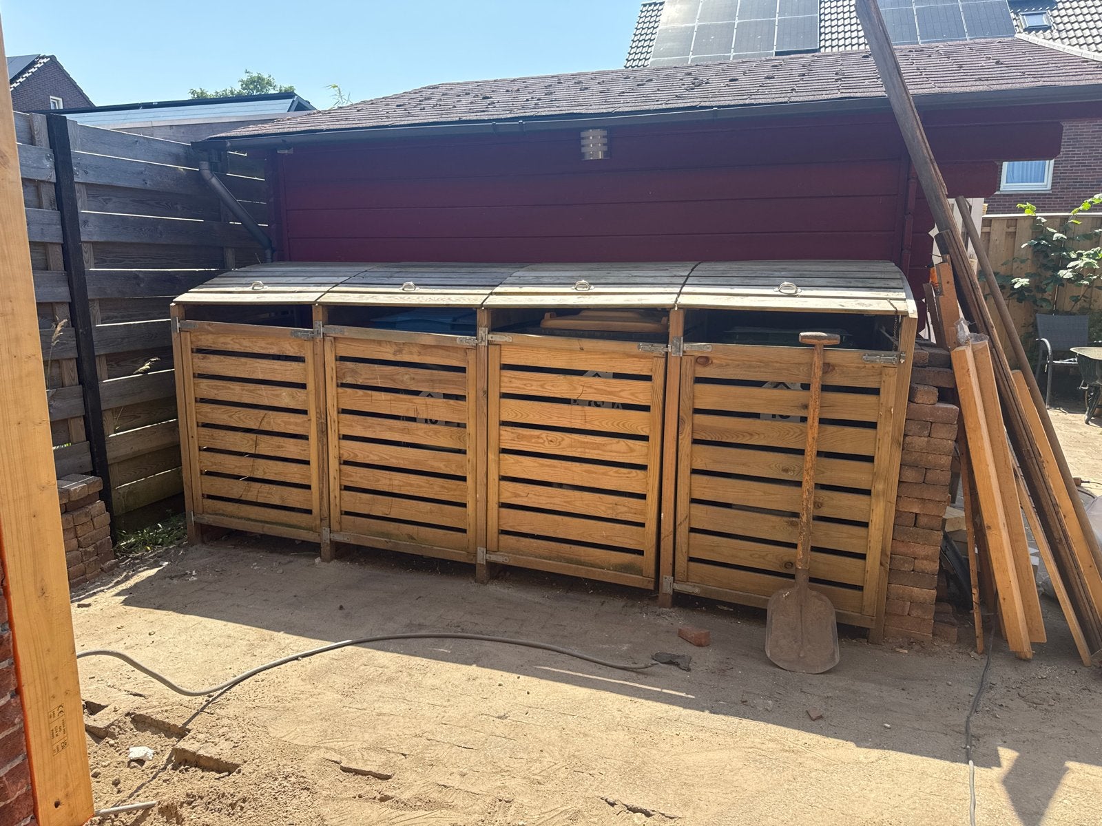 Houten containerombouw voor 4 containers, Tuin en Terras, Bergingen en Tuinkasten, Ophalen, Gebruikt, Hout, Containerberging