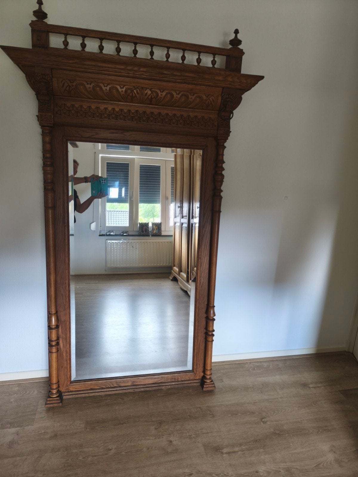 Antieke spiegel met houten lijst, Ophalen, Rechthoekig, 50 tot 100 cm, 200 cm of meer