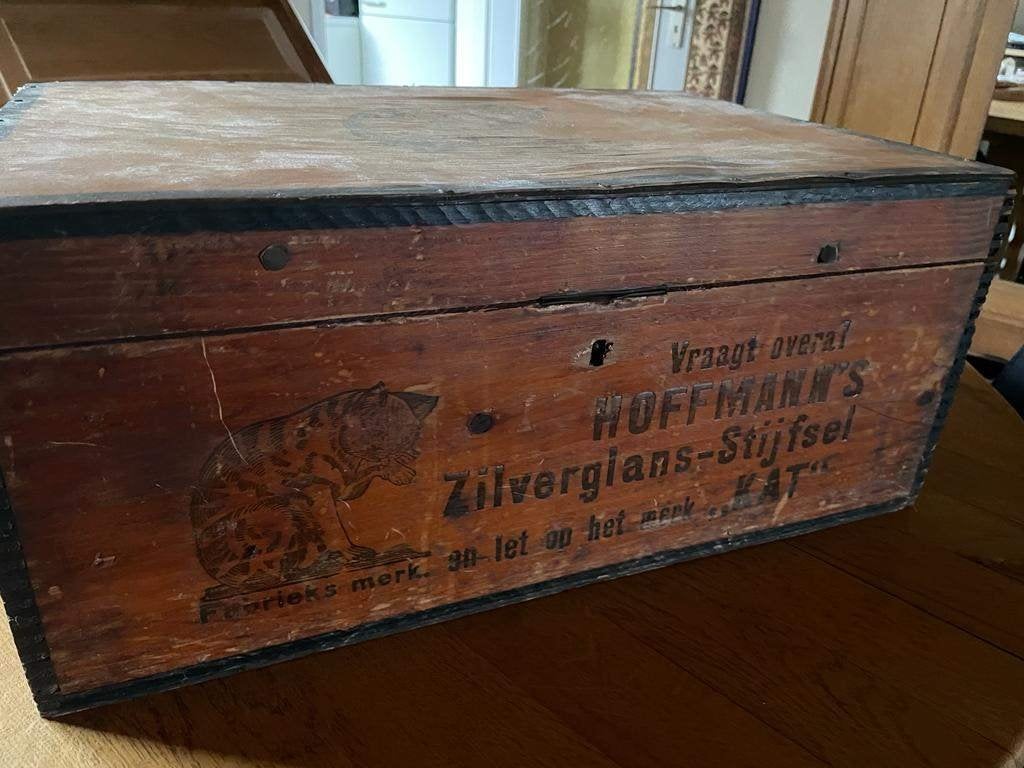 Vintage houten kist Hoffmann's Zilverglans-Stijfsel, Gebruikt, Ophalen of Verzenden, Bruin, Vintage