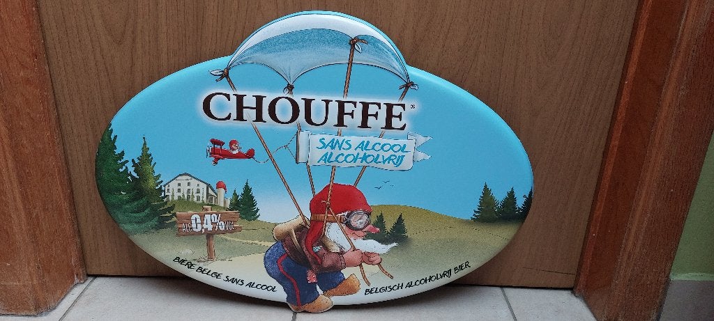 Reclamebord Chouffe blauw, Verzamelen, Biermerken, Ophalen of Verzenden, Nieuw, Reclamebord, Plaat of Schild, Overige merken