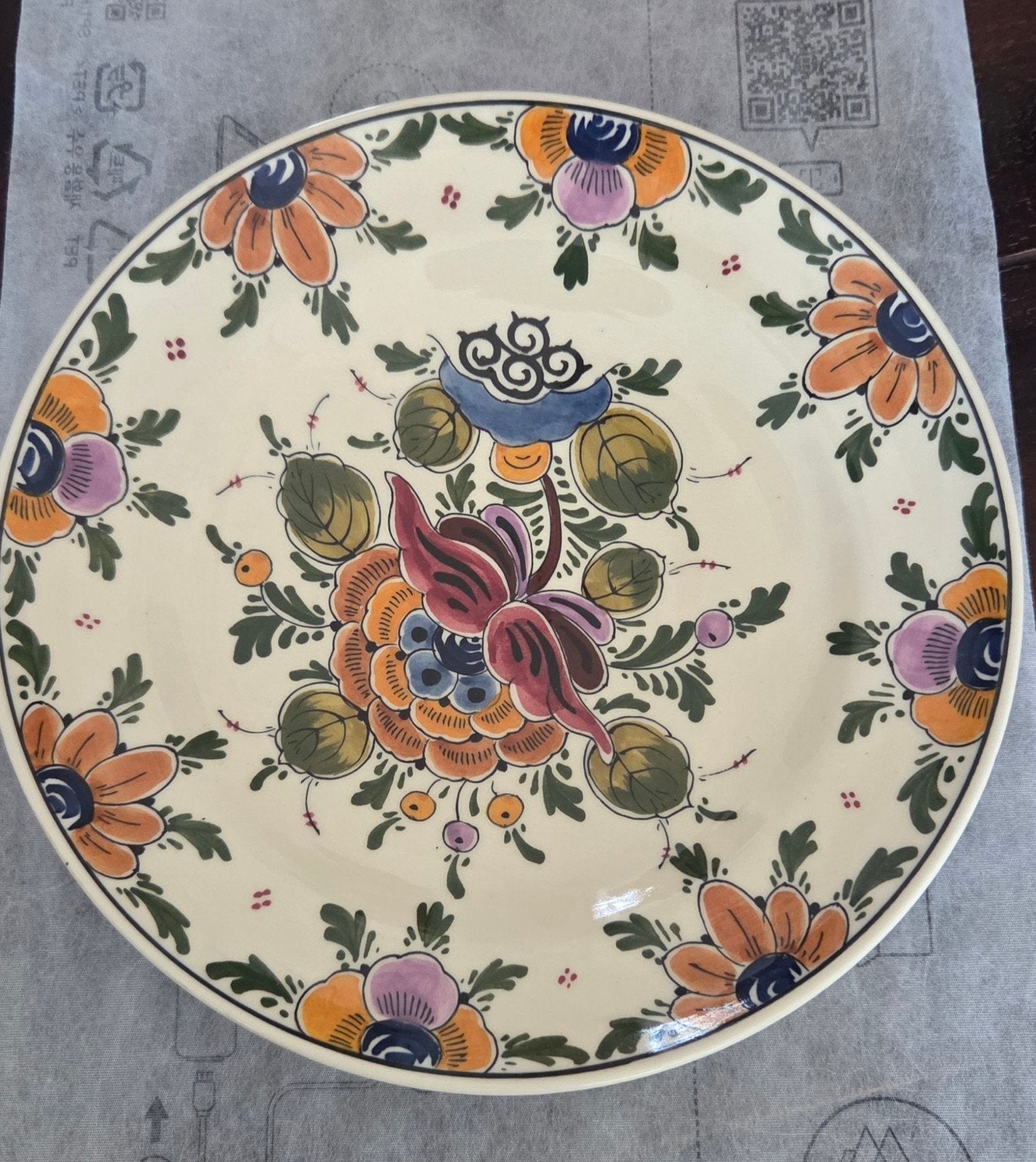 Handgeschilderd Poly Delft Regina Wandbord - Bloemen, Ophalen of Verzenden