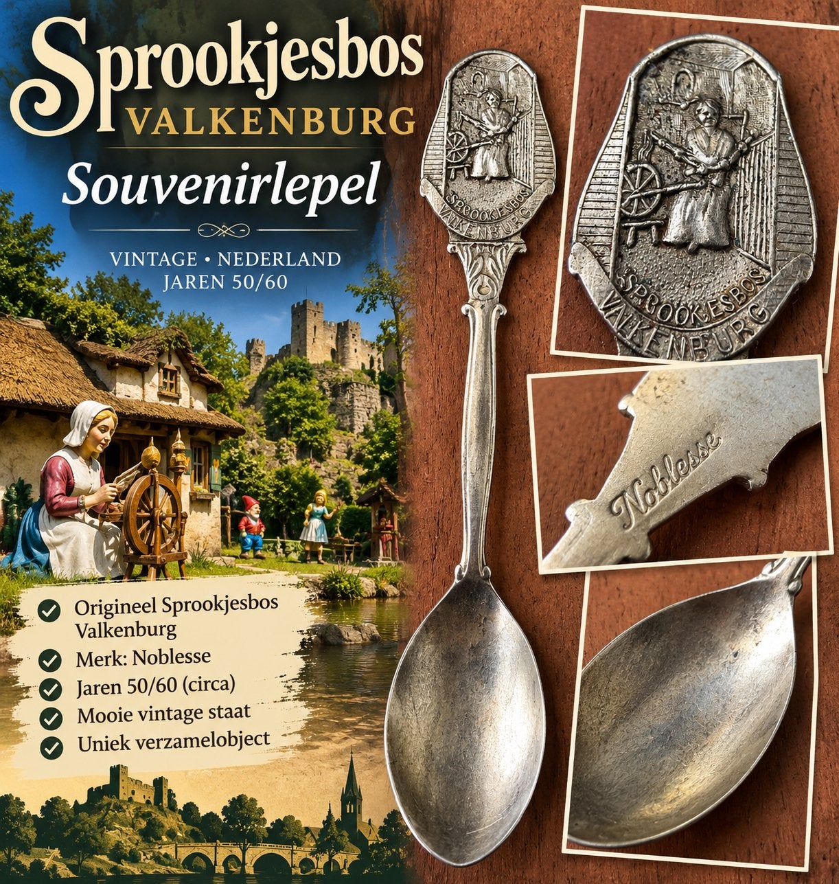 Vintage Sprookjesbos Valkenburg souvenirlepel – Noblesse, Ophalen of Verzenden, Gebruikt, Overige materialen, Overige typen