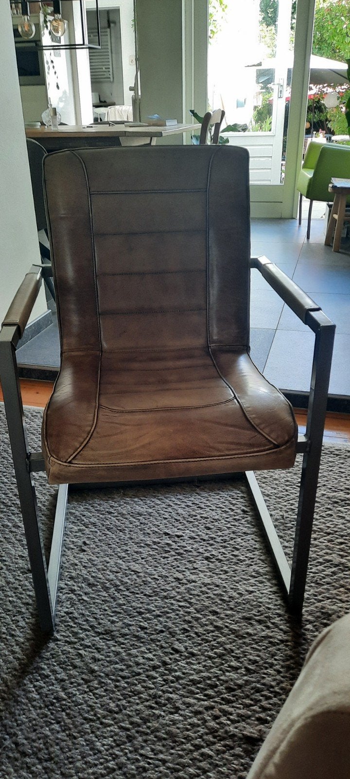 4 Goossens eetkamerstoelen van dik leer, Ophalen, Gebruikt, Bruin, Leer