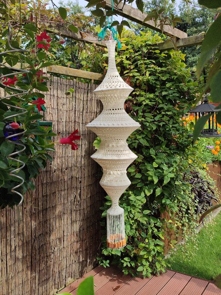 Gehaakte fuiklamp / fisherman's lamp met houten kralen, Huis en Inrichting, Ophalen of Verzenden, Nieuw, Hout, Bohemian