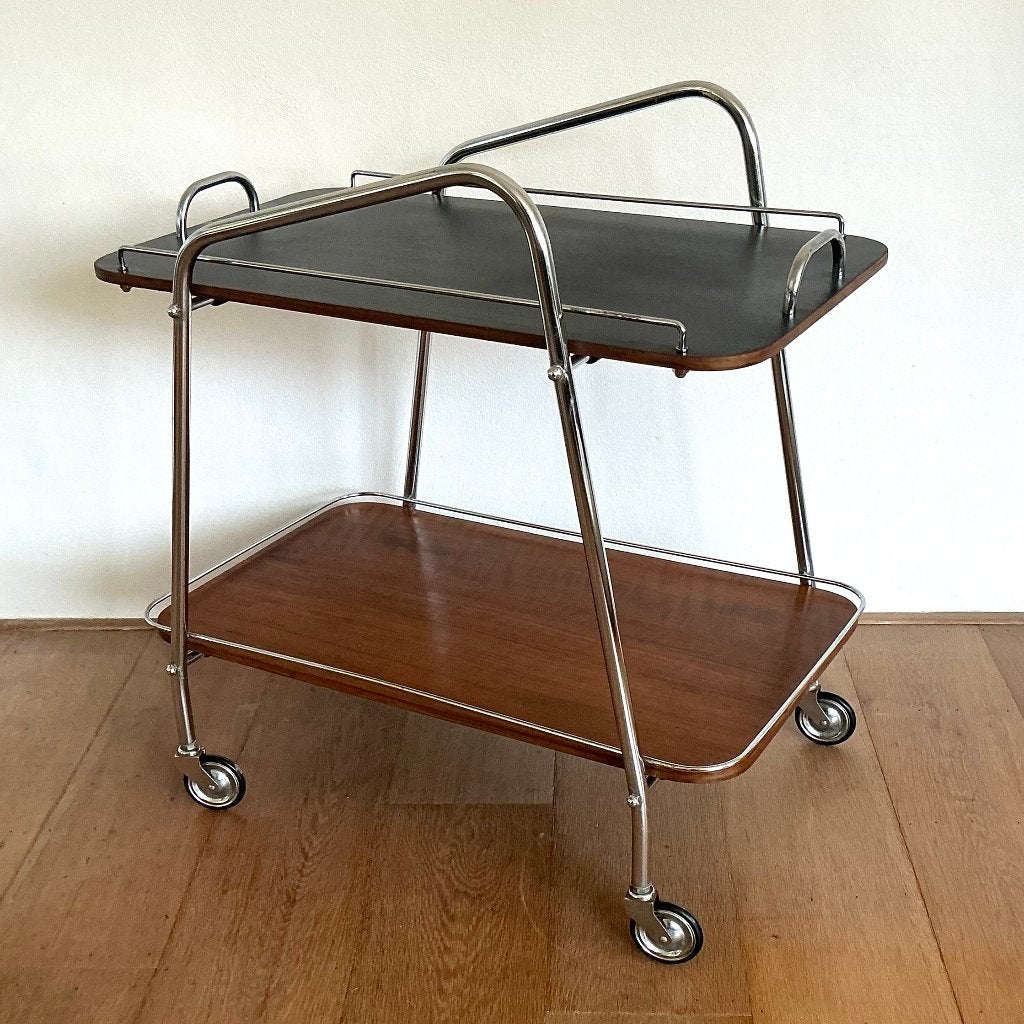 Vintage 60s serveerwagen - serveertrolley, Huis en Inrichting, Ophalen, Overige materialen, Gebruikt, 55 tot 75 cm