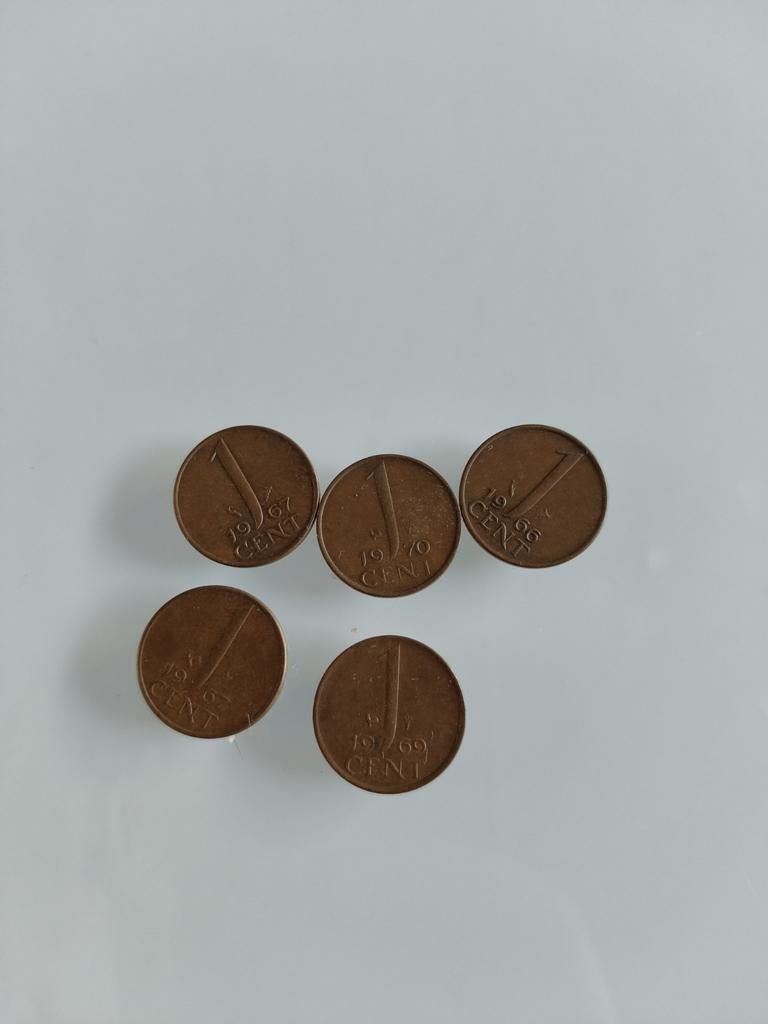 5 Nederlandse 1 cent munten uit de jaren '60 en '70, Postzegels en Munten, Munten | Nederland, Ophalen, Koningin Juliana, 1 cent