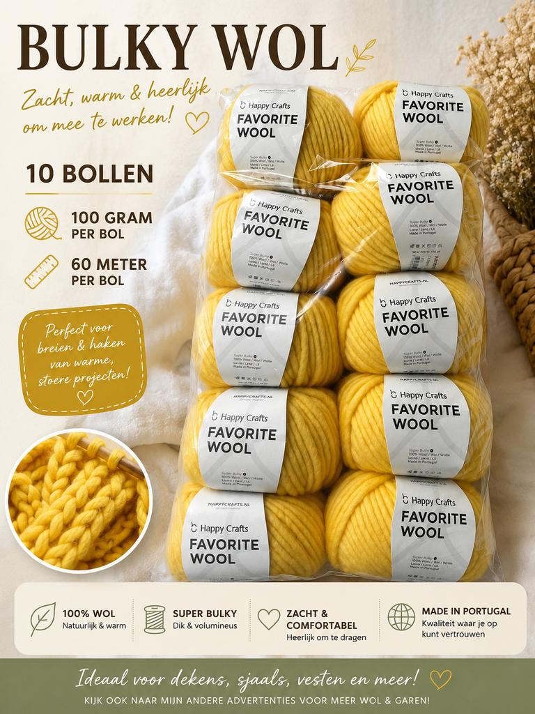 Happy Crafts Favorite Wool - 10 bollen Super Bulky, -, Breien of Haken, Nieuw, Ophalen of Verzenden