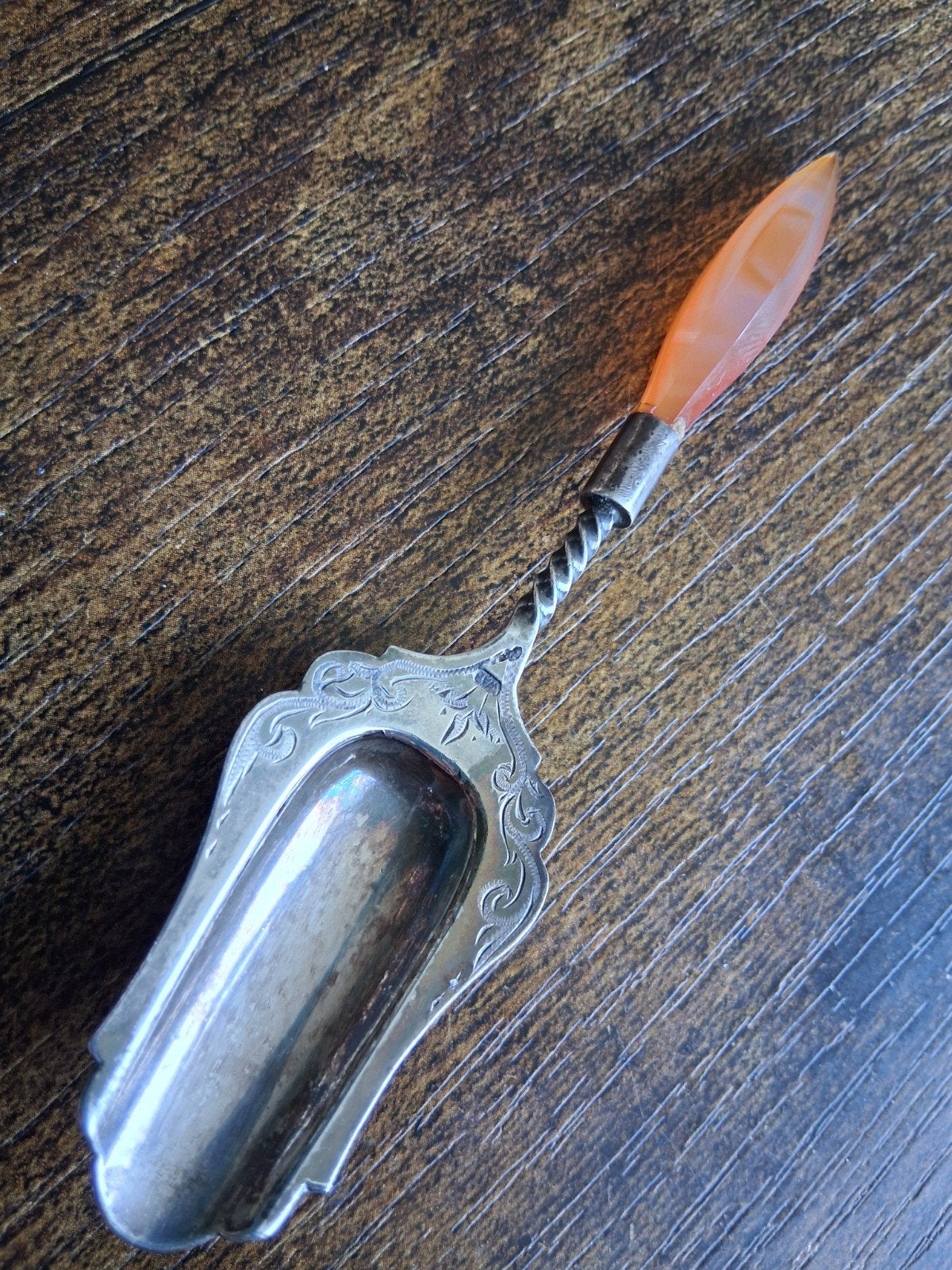 zilveren suikerschepje met halfedelstenen  heft,zilvermerk, Antiek en Kunst, Ophalen of Verzenden