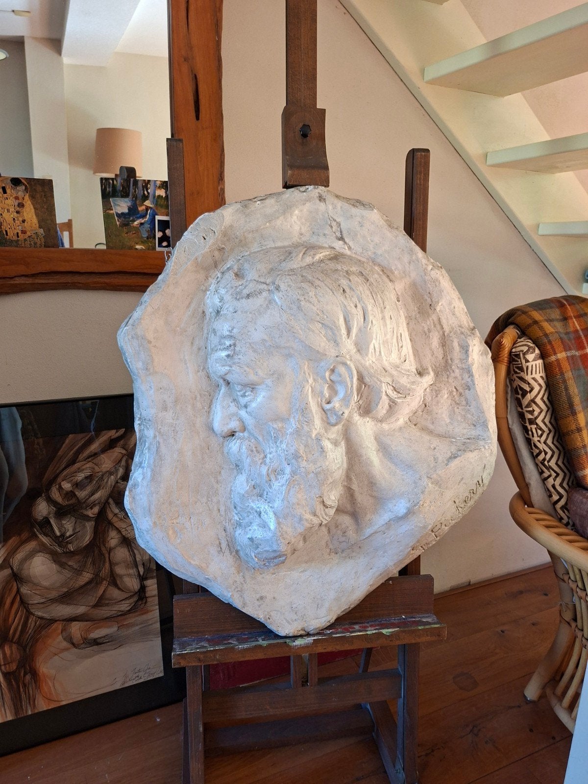 Gipsen plaquette door Gustaaf Pickery, Monet of Darwin 1900, Ophalen