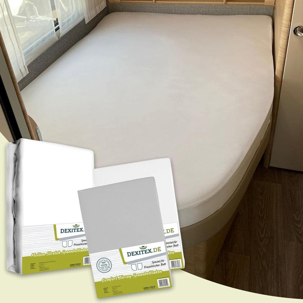 Textielpakket Frans bed - 1 molton met 2 hoeslakens - rechts, Caravans en Kamperen, Caravan accessoires, Dexitex.nl, Verzenden