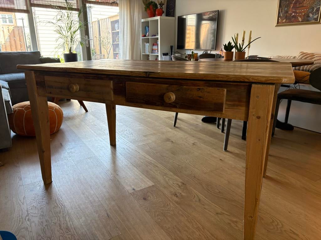 Echt Oud grenen eettafel met lades, Ophalen of Verzenden