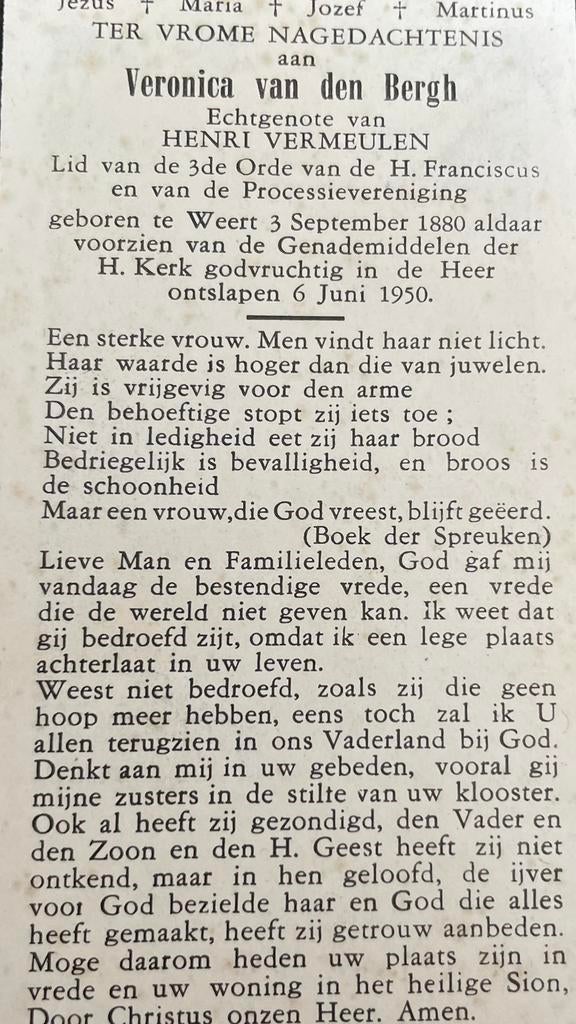 Veronica van den Berg Weert 1880, Verzamelen, Ophalen of Verzenden