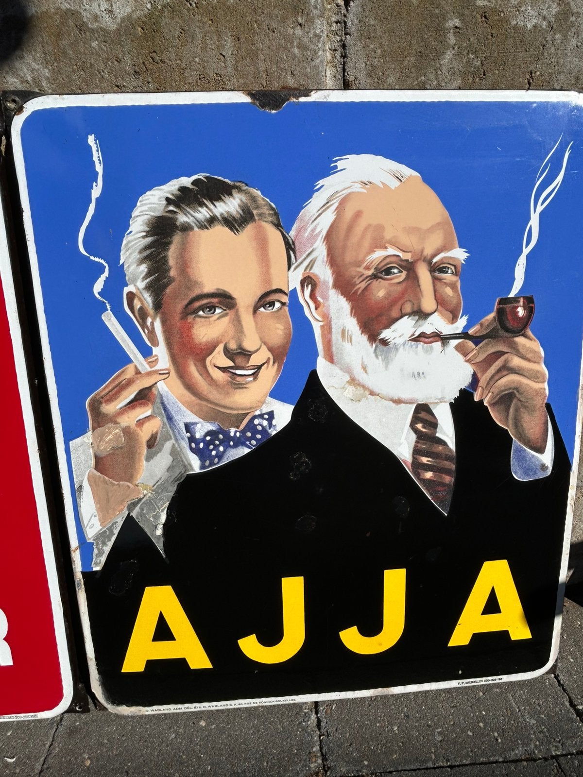 ajja emaille reclamebord origineel 1951, Verzamelen, Ophalen of Verzenden, Gebruikt, Reclamebord