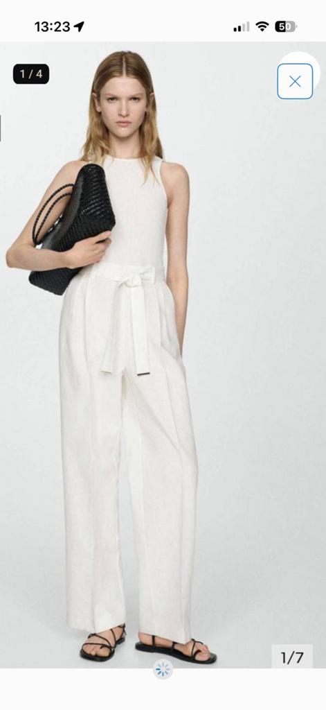 Mango  jumpsuit linnenblend wide leg  wit maat 38, Kleding | Dames, Jumpsuits, Zo goed als nieuw, Maat 38/40 (M), Wit, Ophalen of Verzenden