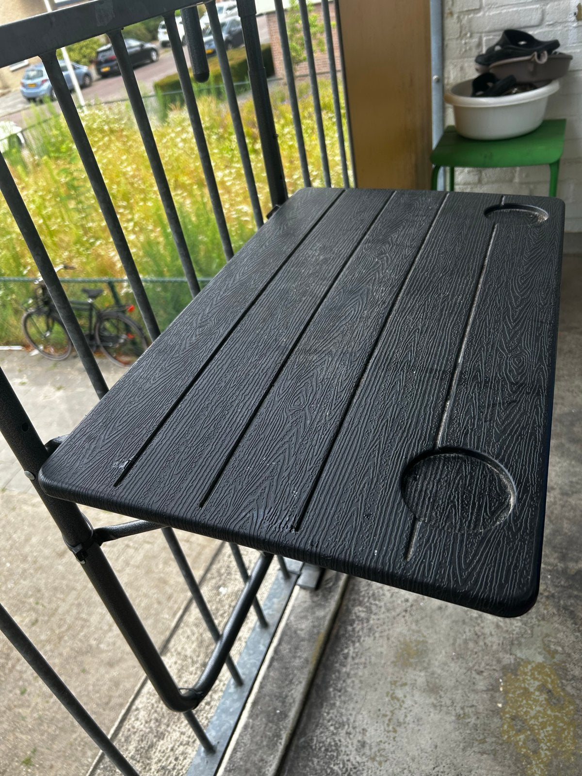 2 Handige inklapbare balkontafel - Zwart, Ophalen of Verzenden, Gebruikt, Rechthoekig, Kunststof