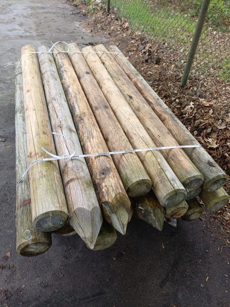 palen 200cm kop 14, gefreesd, gepunt en gekruind nr. 702, Ophalen, Zo goed als nieuw, 250 cm of meer, Palen