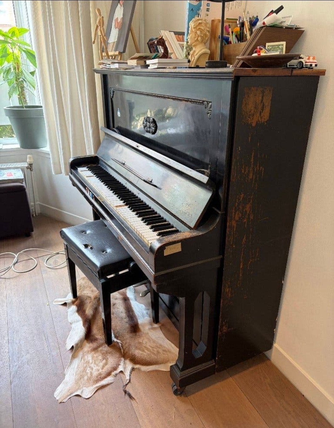 Antieke piano - Zwart, Gebruikt, Muziek en Instrumenten, Ophalen of Verzenden, Gebruikt, Zwart, Piano