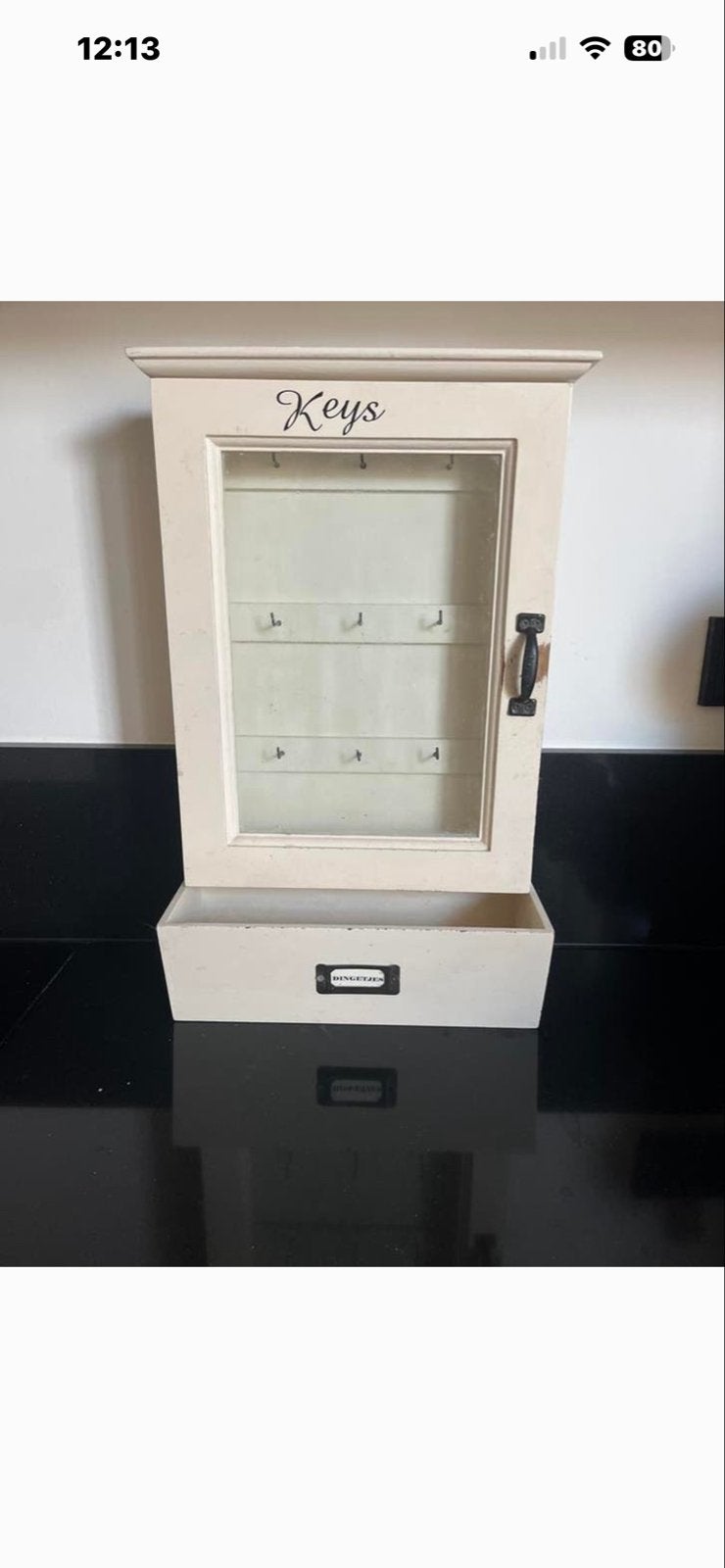Vintage Sleutelkastje met Opbergvak - Crème, Gebruikt, Beige, Ophalen of Verzenden, Vintage