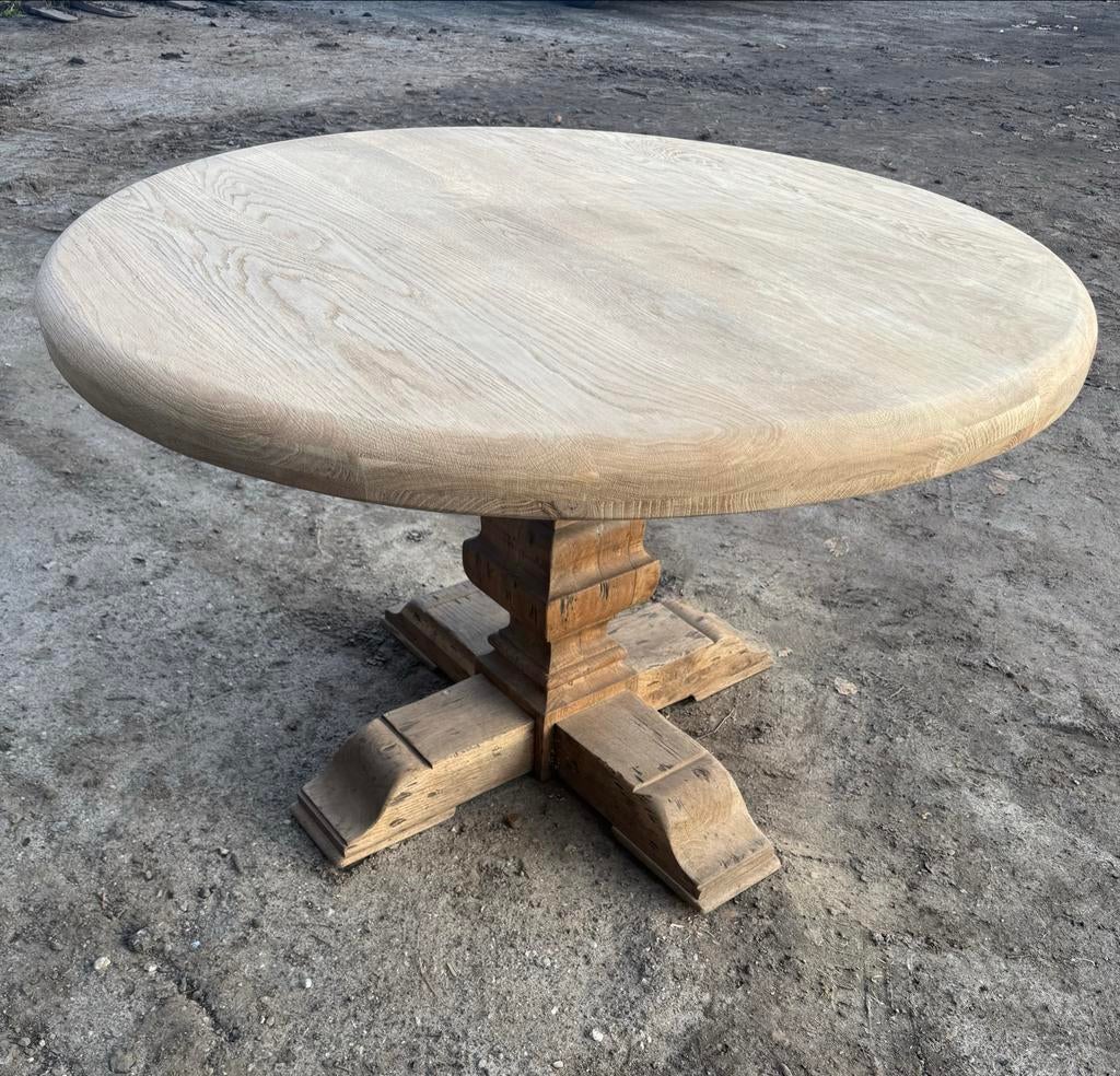 Massief eiken ronde kloostertafel., Huis en Inrichting, Tafels | Eettafels, Ophalen, Gebruikt, 100 tot 150 cm, Vier personen