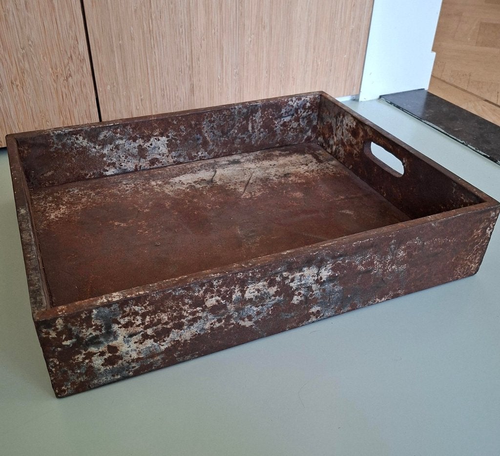 Vintage metalen krat kist dienblad plantenbak industrieel, Minder dan 50 cm, Gebruikt, 50 tot 100 cm, Ophalen of Verzenden