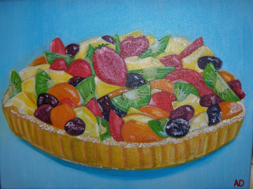 Vruchtentaartje, Acrylverf, Overig onderwerp, Handgeschilderd, Ophalen of Verzenden