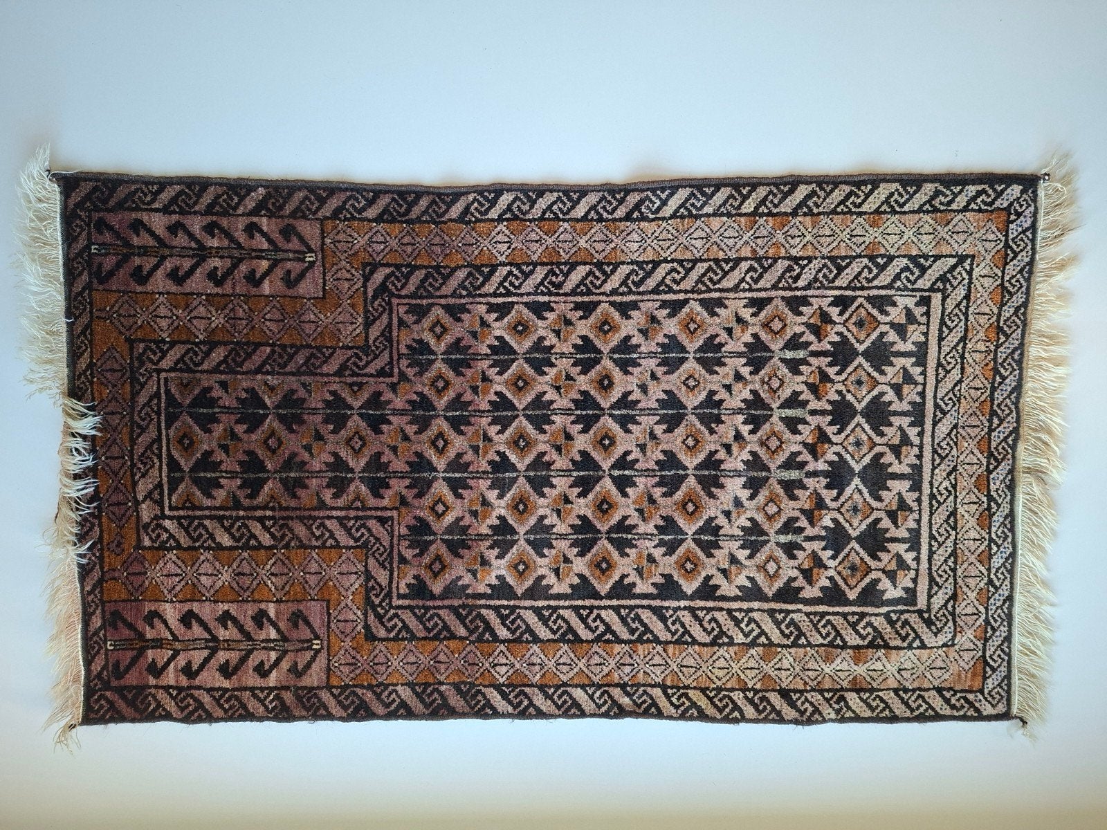 Vintage Oosters Tapijt - 140x80 cm - Bruin/Zwart/Oranje, Huis en Inrichting, Ophalen of Verzenden
