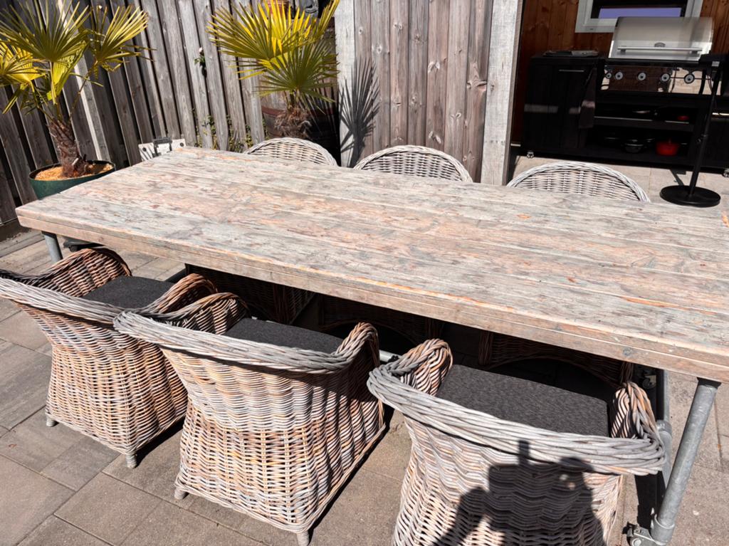 Zes 6 rotan tuinstoelen met kussens, Tuin en Terras, Ophalen of Verzenden, Zo goed als nieuw