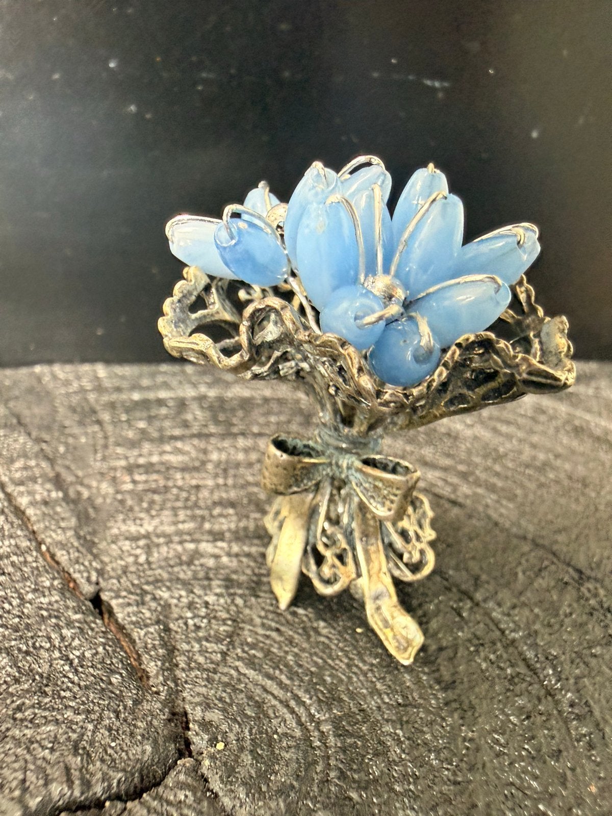 Zilveren miniatuur boeket met blauwe bloemen, Verzenden