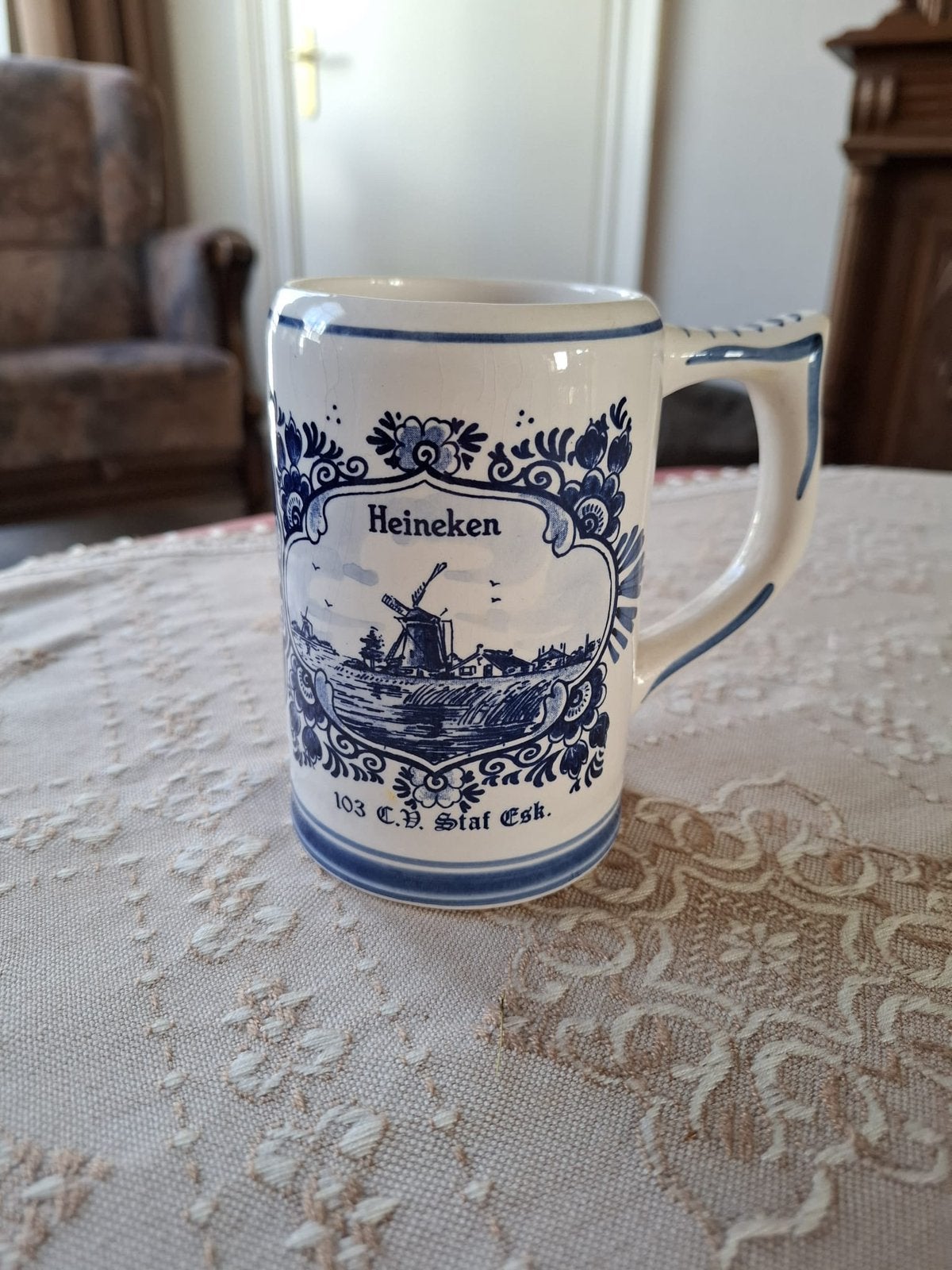 Heineken bierpul Delfts blauw – 103 C.V. Staf Esk., Ophalen of Verzenden