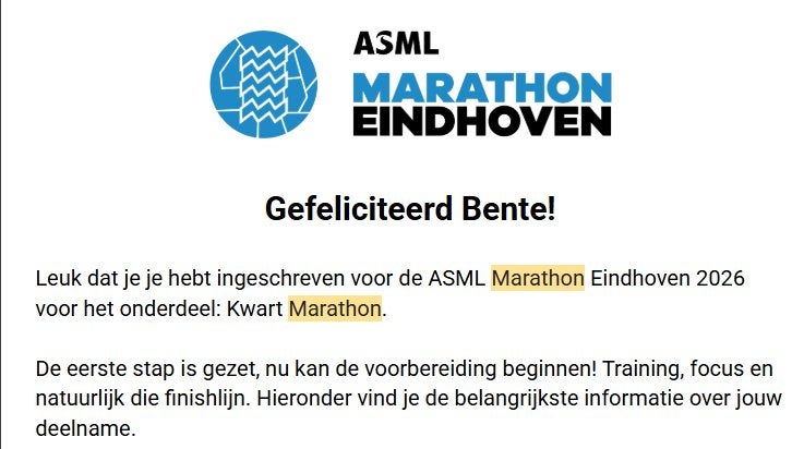 ASML Kwart Marathon Eindhoven, Eén persoon