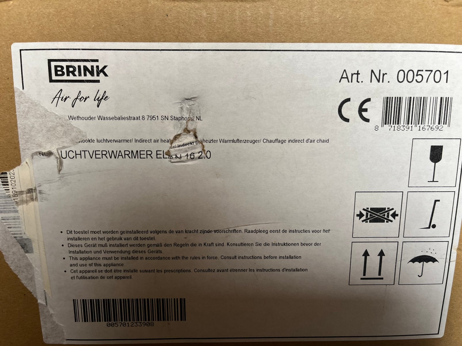 Brink Elan 16 2.0 Indirecte Luchtverwarmer - Nieuw in doos, Ophalen, Minder dan 30 cm, Overige typen, Nieuw